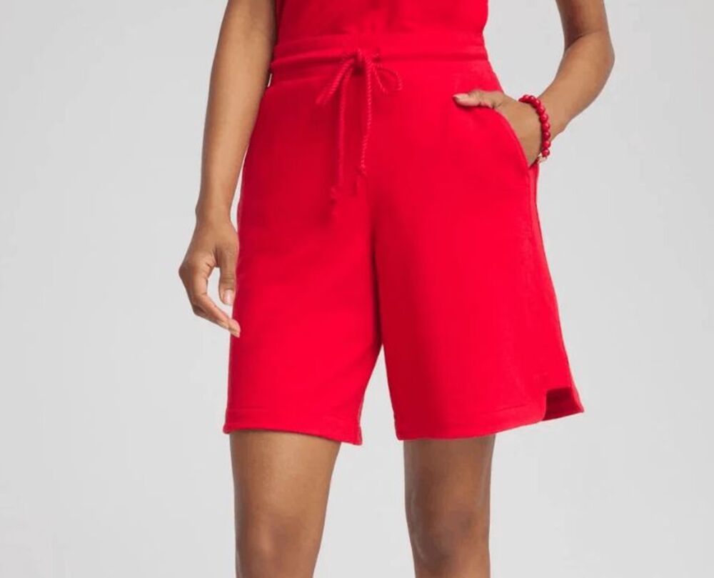 Chicos French Terry Cotton Shorts Elastic Waist Red 2/Large NWOT